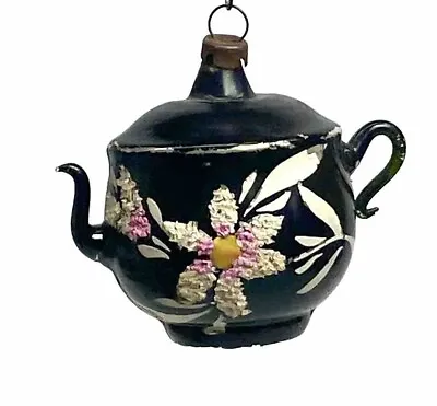 Vintage Mercury Glass Black Teapot Christmas Ornament Blown Figural Germany • $28.79