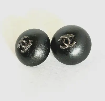 CHANEL  Vintage Buttons 28mm Black Leather Metal (2 BUTTONS) • $60