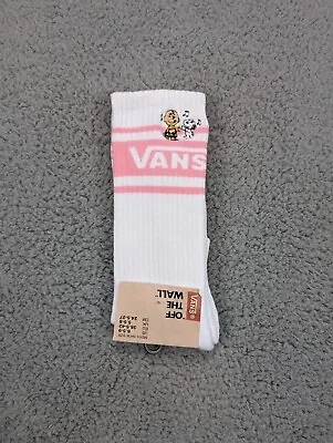 Vans Crew Socks Mens Womens 6.5-9 White Pink Charlie Brown Snoopy Athletic Logo • $11.90