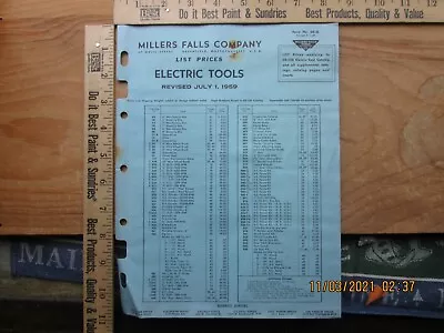 Millers Falls Price List Electric Tools 1959 • $9.99