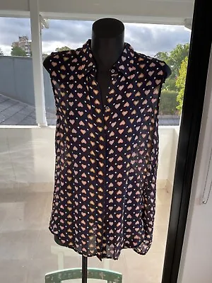 J CREW Silk Button Down Sleeveless Heart Top Shirt Size US 6 AU 10 • $15