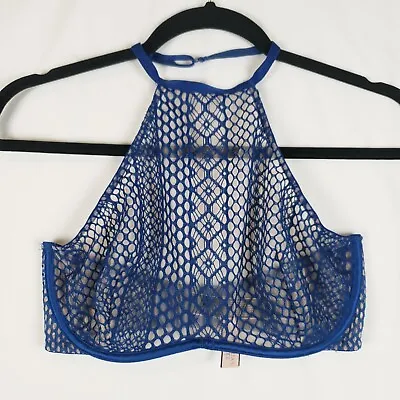 Victorias Secret Very Sexy Bra 34D Mesh Fishnet High Neck Blue NWT • £23.15