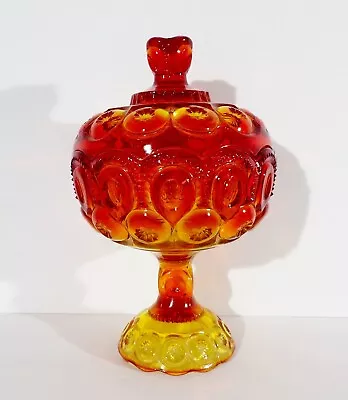 Vintage LE Smith Moon & Stars Amberina Glass Lidded Compote Candy Dish 10  High • $29.99