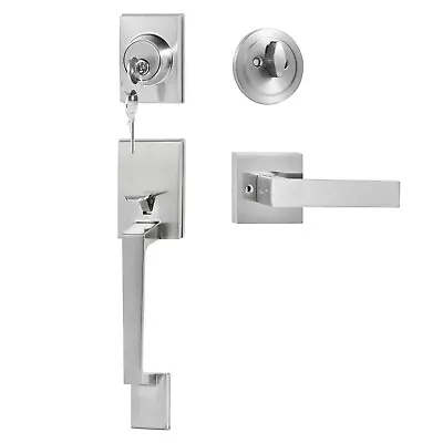 VEVOR Entry Door Handle And Deadbolt Set Satin Nickel Square Handle With Lever • $26.69