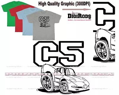 Chevrolet Chevy C5 Corvette Funny Sketch DigiRods Custom Car T Shirt 4 Colors • $22.95