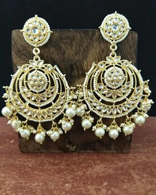 Ethnic Indian Bollywood Gold Plated Pearl Earrings Fashion Bridal Kundan Jewelry • $14.99
