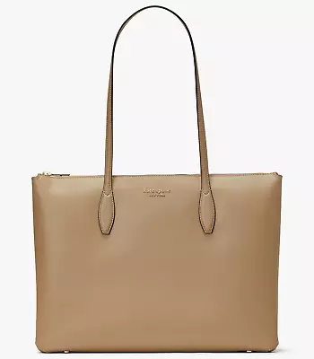 Kate Spade All Day Large Zip Top Tote Beige Leather Laptop Bag PXR00387 NWT Y • $138.99