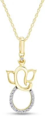 Hindu Ganesh Religious Pendant Necklace Simulated Diamond 14K Yellow Gold Plated • $62.09