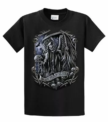 Biker Grim Reaper We Meet Again Skeletons Skull Scary Men's Short Sleeve T-shirt • $22.99