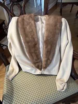 Vintage Hadley Cashmere Mink Fur Collar Womans Cardigan Sweater • $38