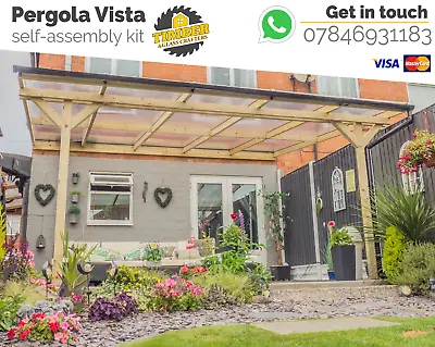 High Quality Timber Pergola Vista Lean-to Roof Gazebo Carport Self-Assembly Kit • £1229.99