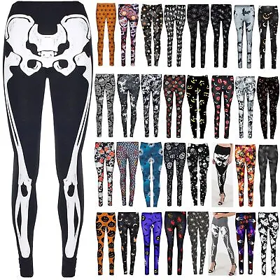 £3.49 • Buy Womens Halloween Leggings Ladies Bodycon Skeleton Fancy Costume Stretch Jeggings
