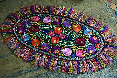 Antique Beautiful Hungarian MATYO Silk Embroidery Oval Tablecloth • $140