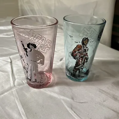 Star Wars Pint Glasses Lot Of 2 Luke Blue Leia Pink • $10