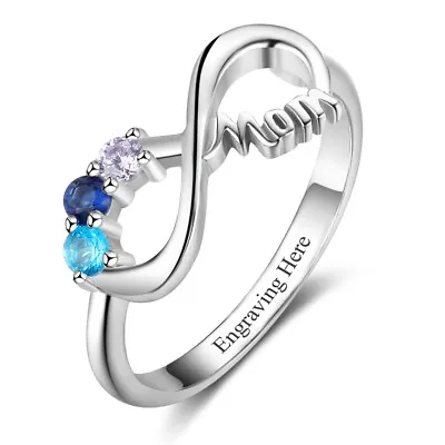 Personalized Birthstone Infinity Rings Sterling Silver Rings Gift For Mother Mom • $16.99