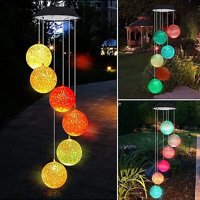 Garden Wind Chime Solar Power LED Ball Lights Hanging Colour Changing Decor • £7.99