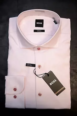 Hugo Boss Men's Max Sharp Fit Easy Iron Stretch Cotton Pink Shirt 39 15.5 32/33 • $64.79