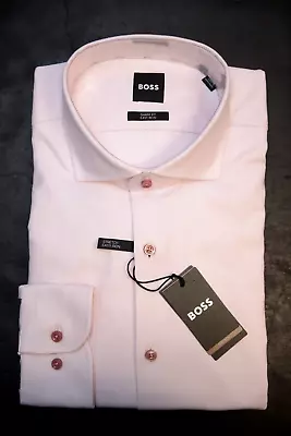 Hugo Boss Men's Max Sharp Fit Easy Iron Stretch Cotton Pink Shirt 42 16.5 32/33 • $64.79