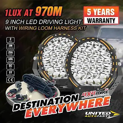 9inch LED Driving Cree Spot Lights Round Offroad Headlight + Wiring Loom Harness • $210