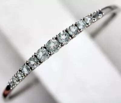 Vintage Aquamarine Gemstone Sterling Silver 925 Hinged Bangle Bracelet 8  Stack • $117.30