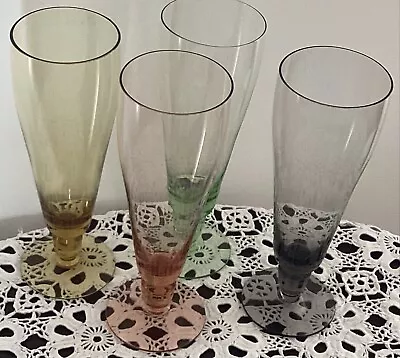 Vintage 1960s Multicoloured Harlequin Champagne Wine Glasses Set Of 4 /Retro Bar • $49