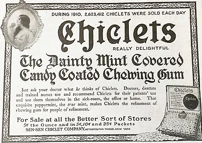 1911 CHICLETS Vtg Print Ad~Mint Covered Candy Chewing Gum Lady&Store Box Display • $17.95