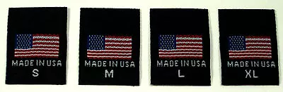 100 Pcs WOVEN CLOTHING SEWING LABELS MADE IN U.S.A. AMERICAN FLAG (S M L XL) • $12.99