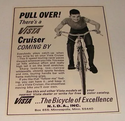 1969 Bicycle Ad ~ VISTA CRUISER ~ Pull Over! • $4.85