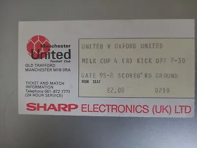 Football Match Ticket: Manchester Utd V Oxford Utd 7th December 1983  League Cup • £4.50