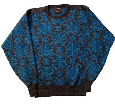 Vintage DEMETRE Mens Sweater 100% Pure Virgin Wool M Charcoal Blue Ski Hong Kong • $47.99