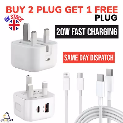 For IPhone 15 14 13 12 11 Pro X XS Fast Charging 20W USB-C PD Plug Charger Cable • £7.99