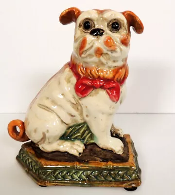 1 Vintage Heavy Ceramic Pug Dog Statue Bookend Red Bow Tie Figurine • $35