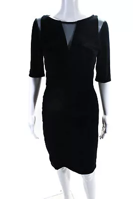 Reiss Womens Velvet Mesh Cut Out Half Sleeve Midi Sheath Dress Navy Blue Size 10 • $60.99