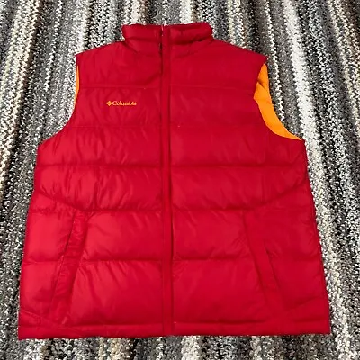 Columbia Vest Men Large Red Puffer Down Fill Jacket Insulated Marty Mcfly Adult • $39.91
