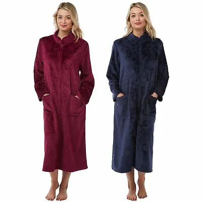 Ladies Zip Through Fleece Dressing Gown/Robe Womens Housecoat Size 10 - 28 • £27.95