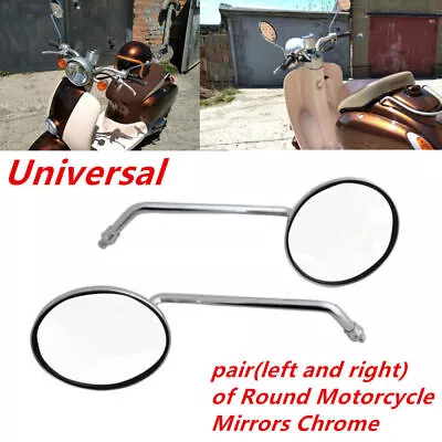Pair(L&R)Universal 4  Round Long Stem Chrome Motorcycle Mirrors 8mm Stable Trim • $16.79