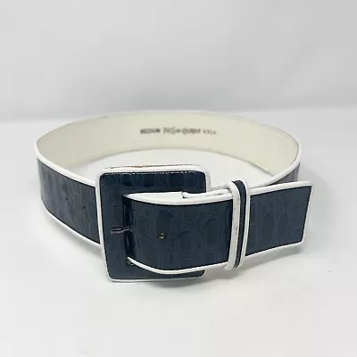 YSL Leather Belt VTG Yves Saint Laurent - Luxury Fashion Collectible Sz M Blue • $49.99