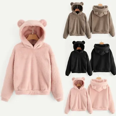 £20.39 • Buy Women Long Sleeve Fleece Hooded Sweatshirt Warm Bear Ears Fuzzy Hoodie Pullover