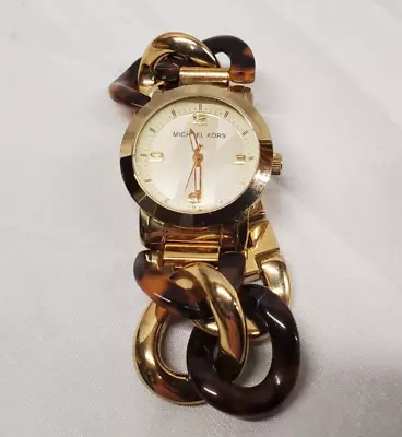 Michael Kors Runway Twist Gold Tone Acrylic Tortoise Chain Watch MK4266 *Read* • $19.99