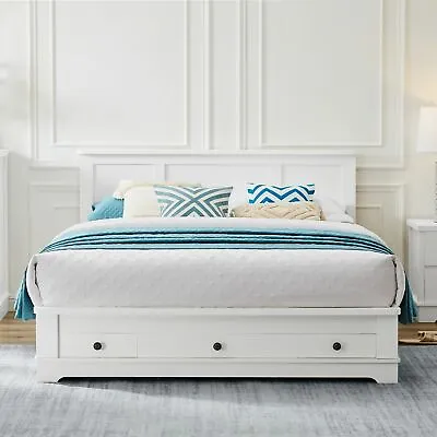 $474 • Buy White Coastal Lifestyle Bedframe With Storage Drawers