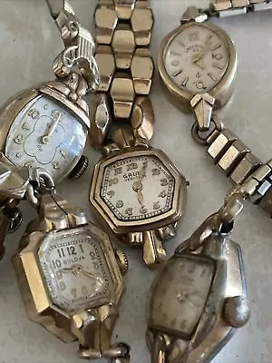 BULOVA BENRUS Gruen Lady Elgin 10k GOLD Filled Watch Lot Of 7Vintage Mechanical • $45