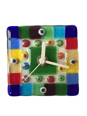 Small Desk Clock In A Mosaic Cloisonné Millefiori Style Glass WORKS Great • $20