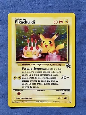 NM Birthday Pikachu 24 Holo Black Star Promo ITA 2001 ITALIAN Pokemon Card  • $13.17