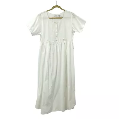 Vintage Go Softly House Dress Nightgown Medium Cotton White Cottagecore Prairie • $39.99