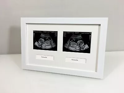 Personalised Double Baby Scan Ultrasound UK Handmade White Gloss Photo Frame • £14.99