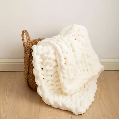 Cream Chunky Knit Blanket Throw 40 X40  Luxury Chenille Yarn • £35.29