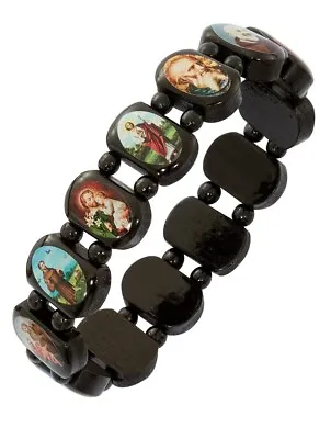 Black Wooden All Saint Image Beaded Adjustable Stretch Bracelet For Men Or Women • $19.99