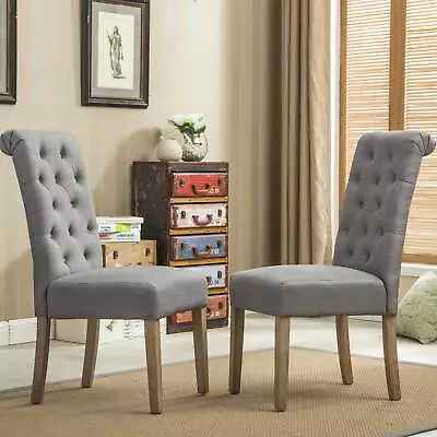 Roundhill Furniture Habit Solid Wood Parsons Dining Chair In Gray (Set Of 2) • $112.79
