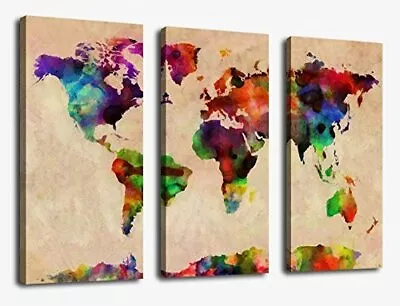 Yearainn 3 Panel Large World Map Canvas Prints Wall Art Decor 30x42 • $35.99