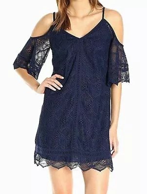 Laundry ~ Navy Blue Venise Lace Cold Shoulder Shift Party Dress 6 NEW $201 • $39.99